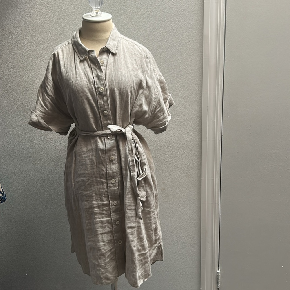 J. Crew Capitaine Shirt Dress in 100% Linen Flax Women’s large - Picture 3 of 6